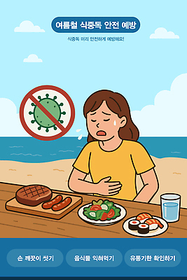 여자 음식 바다 일러스트 건강 스테이크 요리 안전 물 여름 식사 초밥 샐러드 소시지 위생 확인 예방 손씻기 박테리아 식중독 증상 국내일러스트 AI파일 자연요소 계절 의학 서양음식 사람 가공식품 씻기 일본음식 파일형식 벡터