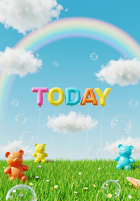 JPG 구름 편집이미지 컬러 무지개 놀이 하늘 표정 잔디 장난감 축제 즐거움 풍선 상상력 아기곰 오늘 편집3D AI컴퓨터그래픽 AI콘텐츠 자연요소 식물 감정 새끼 곰 3D 파일형식