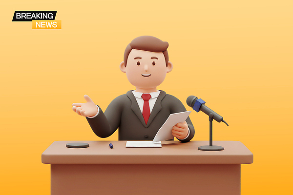 PSD 편집이미지 커뮤니케이션 정장 사무실 주황색 정보 발표 기자 뉴스 군중 아나운서 보고 마이크 전달 방송 이미지편집 편집3D 직업 옷 컬러 음향기기 비즈니스 사람 3D 파일형식