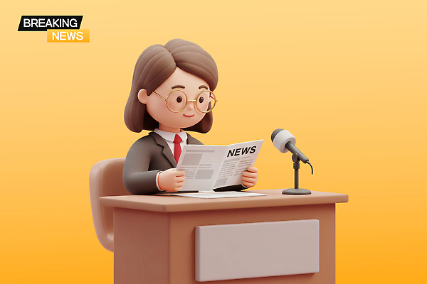 PSD 편집이미지 스튜디오 커뮤니케이션 이야기 사람 정보 표현 발표 뉴스 아나운서 읽기 마이크 방송 언론 밝은색 이미지편집 편집3D 직업 음향기기 모션 3D 파일형식