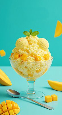 JPG 편집이미지 음료 과일 재료 아이스크림 디저트 여름 달콤 시원함 빙수 망고 조화 색감 맛있는 편집실사 AI포토 AI콘텐츠 계절 음식 맛 CG 열대과일 파일형식