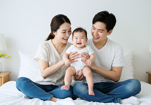 JPG 편집이미지 행복 가족 놀이 따뜻함 사랑 웃음 일상 부모 기쁨 침실 침대 아기 즐거움 순간 의료성형뷰티 유대감 편집실사 AI인물포토 AI콘텐츠 감정 가구 관계 표정 사람 라이프 CG 파일형식 AI포토