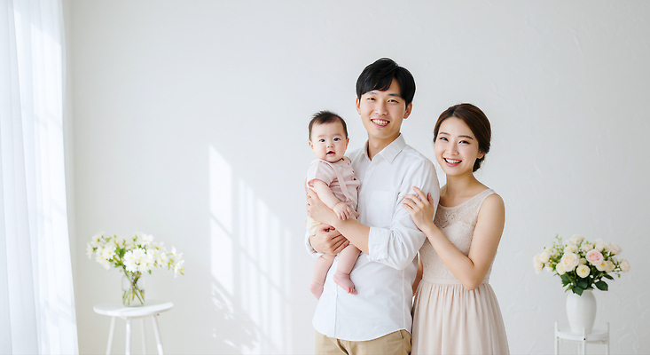 JPG 편집이미지 행복 포즈 가족 따뜻함 사랑 미소 일상 부모 흰색 자녀 아기 사진관 순간 의료성형뷰티 편집실사 AI인물포토 AI콘텐츠 감정 컬러 관계 표정 사람 라이프 CG 파일형식 AI포토