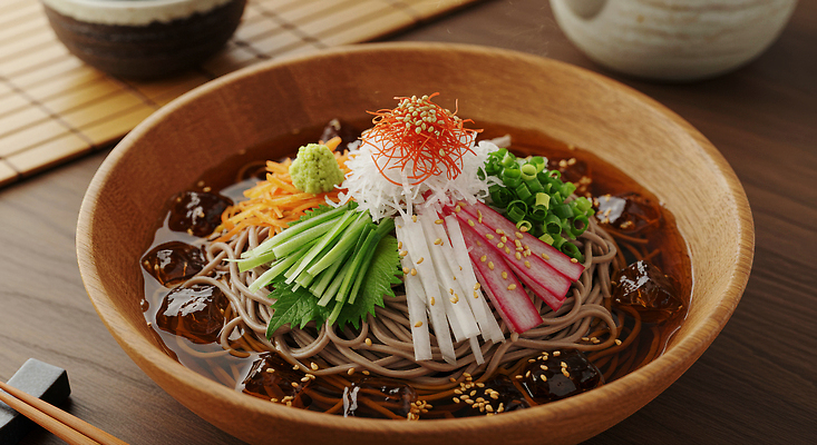 JPG 편집이미지 음식 채소 요리 여름 식사 전통음식 신선 시원함 메밀국수 냉면 건강식 육수 고춧가루 일본음식 편집실사 AI포토 AI콘텐츠 전통 계절 한식 여름음식 면류 가루 CG 파일형식