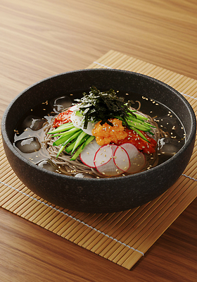 JPG 편집이미지 한식 음식 컬러 다이어트 오이 건강 요리 전통음식 흰색 면류 무 시원함 해산물 메밀면 편집실사 AI포토 AI콘텐츠 전통 채소 뿌리채소 CG 파일형식