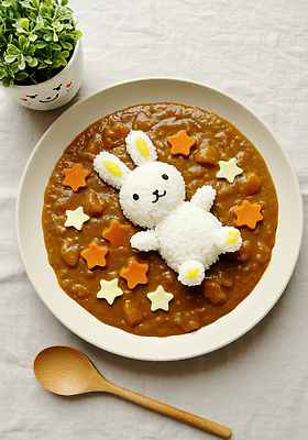 JPG 편집이미지 한식 음식 컬러 채소 밥 요리 귀여움 주방 식사 감각 카레 집밥 토끼모양 플레이팅 편집실사 AI포토 AI콘텐츠 모양 컨셉 상차림 CG 파일형식