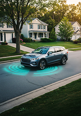 JPG 편집이미지 도로 자동차 기술 안전 햇빛 평화 환경 스마트 시스템 주택가 주행 센서 자율주행 편집실사 AI컴퓨터그래픽 AI콘텐츠 길 육상교통 컨셉 교통시설 태양 운전 CG 파일형식 4차산업