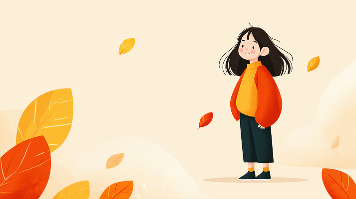 JPG 옷 계절 행복 컬러 단풍 일러스트 모션 자연 바람 날씨 표정 소녀 야외 가을 마음 추억 즐거움 뷰티풀 색채 국내일러스트 AI일러스트 AI콘텐츠 자연요소 여자 감정 어린이 컨셉 잎 생태계 파일형식