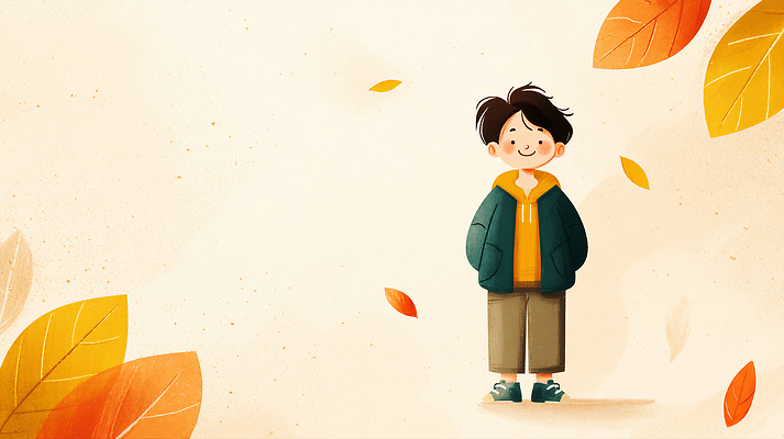 JPG 행복 감정 어린이 컬러 낙엽 일러스트 청소년 자연 따뜻함 미소 소년 환경 외투 가을 분위기 편안함 주머니 그림 국내일러스트 AI일러스트 AI콘텐츠 계절 남자 컨셉 상의 잎 표정 사람 감각 생태계 파일형식