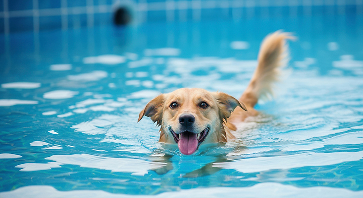 JPG 편집이미지 행복 가족 물놀이 놀이 날씨 수영장 야외 여름 반려동물 수중 수영 개 즐거움 편집실사 AI포토 AI콘텐츠 동물 계절 감정 포유류 관계 수상스포츠 CG 파일형식