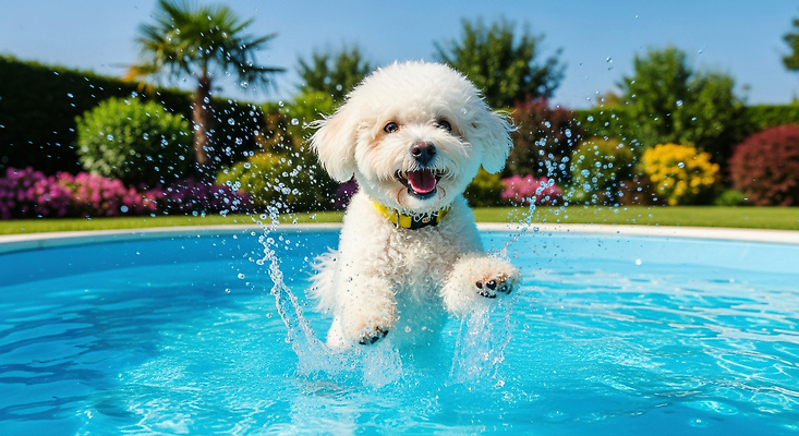 JPG 편집이미지 모션 자연 물놀이 놀이 수영장 풍경 여름 반려동물 햇빛 귀여움 정원 강아지 즐거움 물보라 편집실사 AI포토 AI콘텐츠 동물 계절 감정 컨셉 물 태양 개 CG 생태계 파일형식