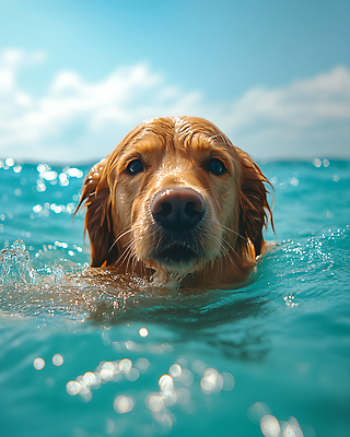 JPG 편집이미지 자연 털 해변 물 여름 수영 물방울 개 골든리트리버 강아지 즐거움 생동감 편집실사 AI포토 AI콘텐츠 자연요소 계절 감정 바다 포유류 반려동물 수상스포츠 리트리버 CG 생태계 파일형식