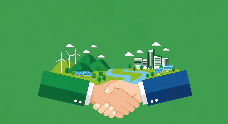 JPG 일러스트 비즈니스 자연 미래 협력 기술 경제 강 환경 희망 에너지 도시 발전 숲 친환경 태양에너지 풍력기 혁명 책임감 국내일러스트 AI일러스트 AI콘텐츠 감정 컨셉 그린에너지 풍력에너지 생태계 파일형식