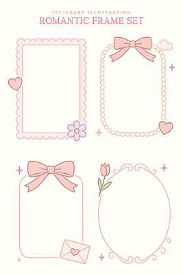 디자인 꽃 리본 분홍색 일러스트 프레임 장식 세트 귀여움 로맨틱 하트 분위기 배열 그림 뷰티풀 소프트 스타일 아기자기 국내일러스트 AI파일 모양 식물 컬러 컨셉 파일형식 벡터
