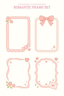디자인 꽃 리본 예술 분홍색 백그라운드 일러스트 캘리그라피 프레임 사랑 장식 세트 장미 디지털 로맨틱 마음 테두리 그림 색감 스타일 국내일러스트 AI파일 식물 감정 컬러 컨셉 파일형식 벡터