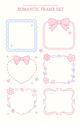 모양 디자인 꽃 리본 컬러 백그라운드 패턴 일러스트 프레임 사랑 장식 세트 로맨틱 심플 스타일 국내일러스트 AI파일 카드프레임 식물 감정 컨셉 무늬 파일형식 벡터