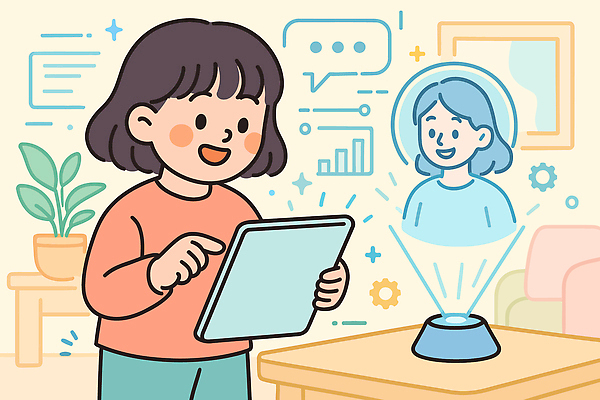 캐릭터 어린이 일러스트 가족 커뮤니케이션 주택 기술 대화 안전 학습 태블릿 디지털 자료 분위기 편안함 분석 즐거움 흥미 가상 상호작용 AI_인공지능 국내일러스트 일러캐릭터 AI파일 교육 감정 컨셉 관계 말하기 사람 건물 전자제품 스마트기기 감각 파일형식 벡터