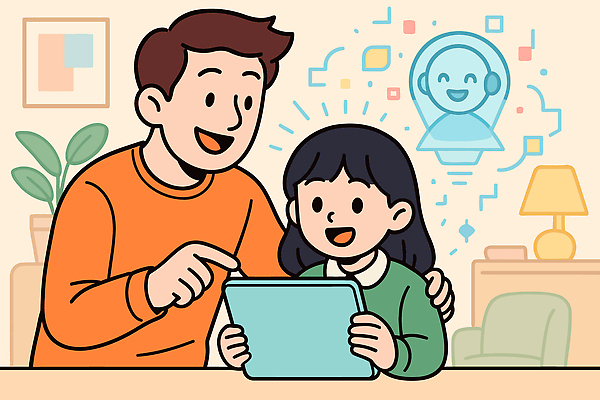 디자인 교육 딸 일러스트 가족 모션 놀이 기술 이야기 웃음 취미 인테리어 태블릿 시간 아빠 연결 편안함 즐거움 소통 상호작용 AI_인공지능 국내일러스트 AI파일 감정 컨셉 관계 표정 전자제품 스마트기기 감각 파일형식 벡터