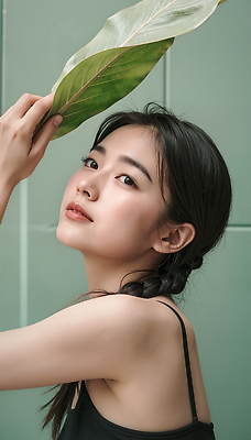 JPG 편집이미지 손 여자 패션 백그라운드 잎 자연 표정 청춘 뷰티 편안함 청록색 뷰티풀 의료성형뷰티 편집실사 AI인물포토 AI콘텐츠 식물 컬러 컨셉 사람 신체부위 감각 CG 생태계 파일형식 AI포토