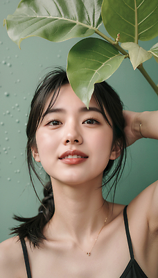 JPG 식물 편집이미지 헤어스타일 손 패션 자연 실내 표정 미소 청춘 뷰티 카메라 의료성형뷰티 초록배경 편집실사 AI인물포토 AI콘텐츠 백그라운드 컨셉 내부 신체부위 초록색 전자제품 CG 생태계 파일형식 AI포토