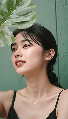 JPG 편집이미지 여자 감정 포즈 백그라운드 잎 자연 조명 미소 웃음 인테리어 청춘 평화 멋 뷰티풀 의료성형뷰티 스타일 편집실사 AI인물포토 AI콘텐츠 식물 디자인 컨셉 표정 사람 CG 생태계 파일형식 AI포토