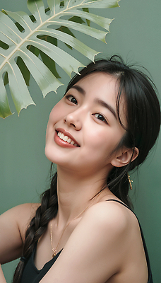 JPG 식물 편집이미지 헤어스타일 여자 백그라운드 자연 조명 미소 초록색 청춘 뷰티 카메라 편안함 뷰티풀 의료성형뷰티 편집실사 AI인물포토 AI콘텐츠 컬러 컨셉 표정 사람 전자제품 감각 CG 생태계 파일형식 AI포토