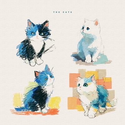 PSD 동물 디자인 예술 컬러 일러스트 풍경 파란색 귀여움 고양이 흰색 표현 묘사 그림 개성 소프트 창의성 국내일러스트 컨셉 포유류 반려동물 파일형식