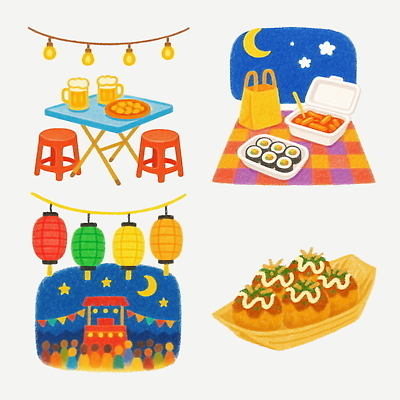 PSD 감정 별 음료 음식 컬러 야경 일러스트 탁자 여러명 여름 축제 분위기 핫도그 초롱 길거리음식 국내일러스트 자연요소 계절 가구 다수 컨셉 패스트푸드 사람 등불 야간 파일형식 풍경_경치