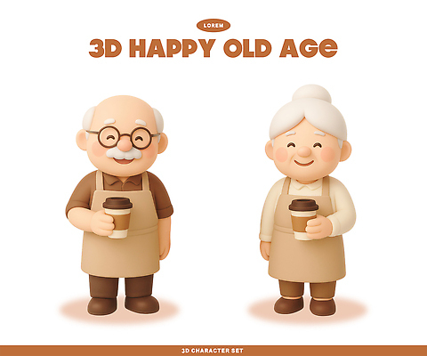 PSD 편집이미지 디자인 부부 행복 커피 3D캐릭터 미소 세트 노부부 카페 표현 편안함 아기자기 이미지편집 편집3D 캐릭터 커플 감정 음료 컨셉 표정 3D 상점 감각 파일형식