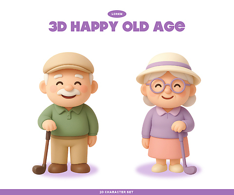 PSD 편집이미지 노년 행복 골프 대화 사랑 웃음 취미 친구 귀여움 노부부 애니메이션 이미지편집 편집3D 부부 감정 컨셉 관계 표정 말하기 성인 3D 구기 파일형식