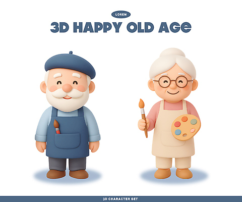 PSD 편집이미지 부부 노년 행복 컬러 모션 사랑 취미 붓 팔레트 즐거움 그림 장면 이미지편집 편집3D 커플 감정 성인 3D 파일형식