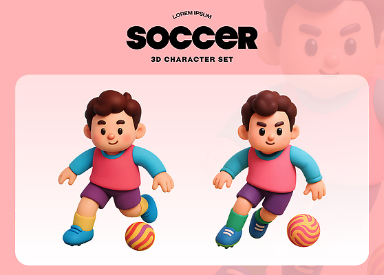 PSD 편집이미지 캐릭터 디자인 어린이 예술 스포츠 유니폼 공 모션 놀이 3D 귀여움 축구 게임 즐거움 애니메이션 편집3D 옷 감정 컨셉 사람 구기 디지털합성 파일형식