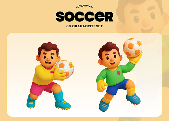 PSD 편집이미지 캐릭터 디자인 남자 스포츠 유니폼 공 모션 경기 운동 귀여움 축구 즐거움 애니메이션 이미지편집 편집3D 옷 감정 컨셉 건강 사람 3D 구기 파일형식