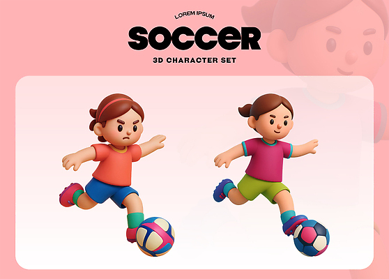 PSD 편집이미지 캐릭터 디자인 어린이 스포츠 모션 상상 놀이 운동 축구 기쁨 게임 드리블 슈팅 이미지편집 편집3D 감정 건강 사람 3D 구기 파일형식