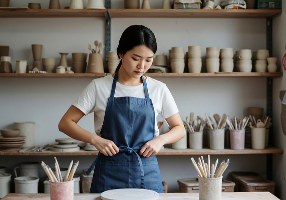 JPG 편집이미지 여자 예술 재료 취미 일상 도구 작업 도자기 작업실 집중 준비 그림 창의성 의료성형뷰티 편집실사 AI인물포토 AI콘텐츠 컨셉 사람 라이프 CG 파일형식 AI포토