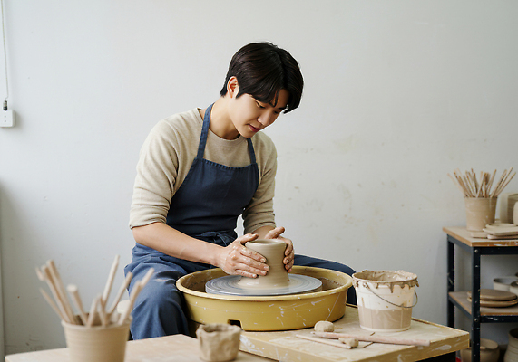 JPG 편집이미지 예술 기술 청년 흙 작업 도자기 작업실 공예 집중 만들기 물레 창의력 의료성형뷰티 편집실사 AI인물포토 AI콘텐츠 컨셉 모션 성인 취미 CG 파일형식 AI포토