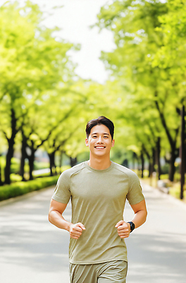 JPG 나무 편집이미지 공원 남자 감정 모션 자연 건강 미소 야외 운동복 조깅 운동 에너지 의료성형뷰티 편집실사 AI인물포토 AI콘텐츠 식물 옷 공공시설 표정 사람 CG 생태계 파일형식 AI포토