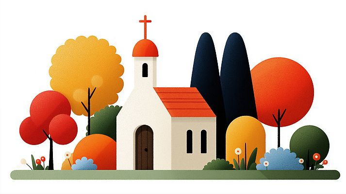 JPG 나무 응시 사계절 꽃 컬러 일러스트 자연 휴식 풍경 초록색 소풍 교회 귀여움 정원 가을 작음 그림 조용 동산 뷰티풀 아기자기 국내일러스트 AI일러스트 AI콘텐츠 식물 시선 계절 컨셉 종교건축 건물 야외활동 크기 생태계 파일형식