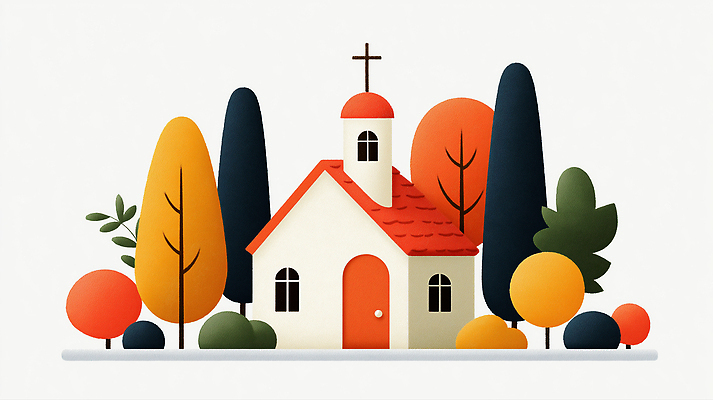 JPG 나무 디자인 백그라운드 크리스마스 오렌지 일러스트 자연 산 풍경 건물 노란색 교회 평화 정원 공간 도시 심플 이미지 아기자기 국내일러스트 AI일러스트 AI콘텐츠 식물 건축물 기념일 컬러 컨셉 과일 종교건축 생태계 파일형식