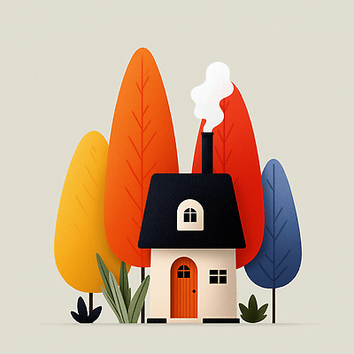 JPG 나무 식물 디자인 컬러 일러스트 창문 자연 지붕 주택 따뜻함 풍경 일상 그래픽 환경 고요 가을 분위기 연기 조화 국내일러스트 AI일러스트 AI콘텐츠 계절 컨셉 건물 라이프 생태계 파일형식