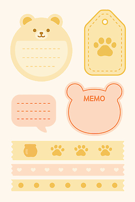 캐릭터 디자인 스티커 일러스트 곰 문구용품 장식 장난감 노란색 귀여움 사무용품 기록 메모지 감각 편지지 연분홍색 아기자기 국내일러스트 일러캐릭터 AI파일 동물 분홍색 컬러 컨셉 포유류 편지 오브젝트 파일형식 벡터