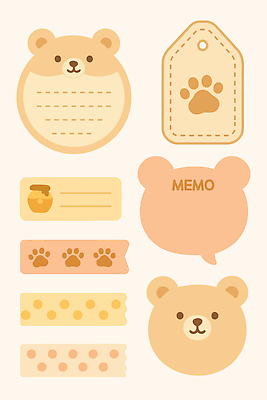 동물 캐릭터 디자인 컬러 스티커 패턴 일러스트 곰 장식 귀여움 메모지 제조 크기 오브젝트 그림 생동감 창작 테마 아기자기 국내일러스트 일러캐릭터 AI파일 컨셉 무늬 포유류 사무용품 파일형식 벡터