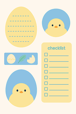 디자인 컬러 스티커 패턴 일러스트 병아리 그래픽 장식 장난감 필기구 귀여움 계란 문서 파스텔 편리함 창의력 체크리스트 활용 국내일러스트 AI파일 컨셉 무늬 조류 문구용품 학용품 알 파일형식 벡터