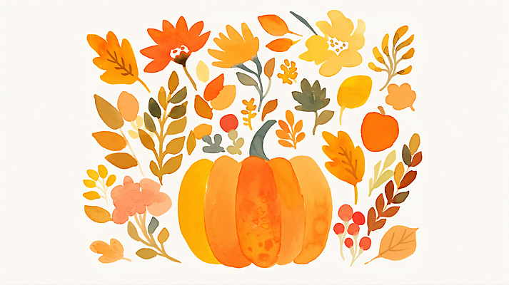 JPG 식물 전통 디자인 꽃 예술 컬러 잎 과일 일러스트 자연 호박 수채화 따뜻함 풍경 그래픽 장식 가을 장면 추수감사절 국내일러스트 AI일러스트 AI콘텐츠 계절 기독교 채소 생태계 파일형식