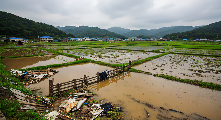 JPG 편집이미지 농업 자연 날씨 산 논 풍경 물 울타리 강 농촌 수중식물 농부 지역 폭우 편집실사 AI포토 AI콘텐츠 자연요소 식물 직업 산업 담장 시골 자연재해 CG 생태계 파일형식
