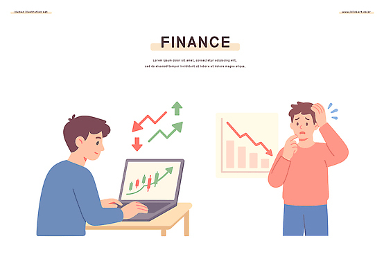 남자 감정 일러스트 성공 그래프 금융 경제 자료 기쁨 거래 성장 시장 결과 주식 하락 불안 분석 투자 상승 손실 재정 국내일러스트 AI파일 컨셉 비즈니스 사람 파일형식 벡터