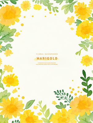 PSD 식물 디자인 꽃 예술 백그라운드 일러스트 자연 생명 수채화 밝음 초록색 인테리어 컬러풀 노란색 그림 화사함 조화 금잔화 뷰티풀 창의성 매리골드 국내일러스트 컬러 컨셉 생태계 파일형식