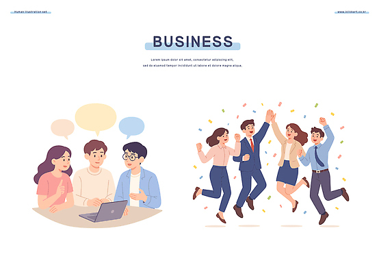 일러스트 회사 비즈니스 성공 회의 협력 기념 아이디어 실내 대화 이벤트 여러명 축하 분위기 발전 목표 결과 토론 전략 국내일러스트 AI파일 다수 컨셉 말하기 사람 내부 파일형식 벡터