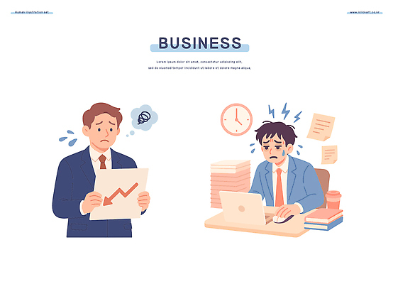 남자 감정 일러스트 비즈니스 그래프 스트레스 직장 컴퓨터 사무실 업무 작업 하락 분석 직원 문서 문제 시간관리 불안감 해결책 효과 국내일러스트 AI파일 컨셉 회사 사람 전자제품 방법 파일형식 벡터