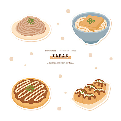 전통 문화 음식 컬러 일러스트 디저트 요리 과자 일본 식사 면류 맛 두부 타코야키 오코노미야끼 간편조리식품 국내일러스트 AI파일 아시아 컨셉 일본음식 파일형식 벡터
